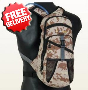 OZtrail 2 Litre Blue Tongue Camo Hydration Pack - Angle View