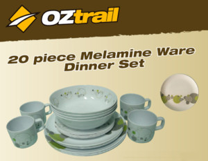 OZtrail Melamine Ware Dinner Camping Plate Bowl Set - (20 Piece Set)