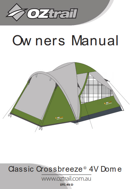 Owners Manual for Crossbreeze 4V Dome tent from OZtrail