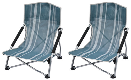 2 X OZtrail Deluxe Portable Camp Picnic Beach Chair - (Blue Green with White Stripes)